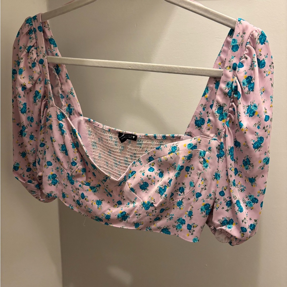 Zara Pink Floral Puff Sleeve Blouse